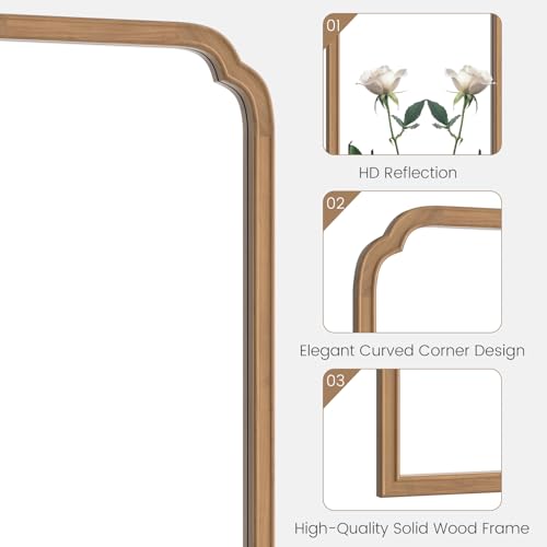 Wood Frame Wall Mirror Rounded Corner Arch Rectangle Mirror for Entryway