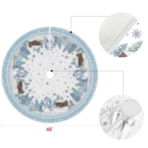Snowflake Snowman Cardinal Christmas Tree Skirt 48 Inch