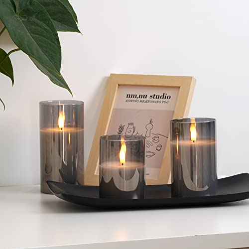 Gray Glass Flameless LED Candles Battery Operated with Remote Timer (3 Count)