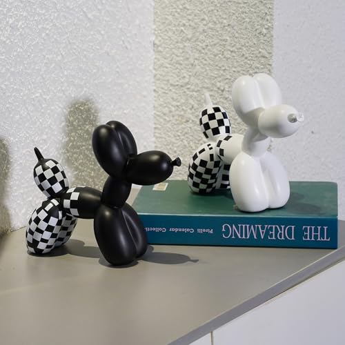 Resin Balloon Dog Statue with Checkered Pattern