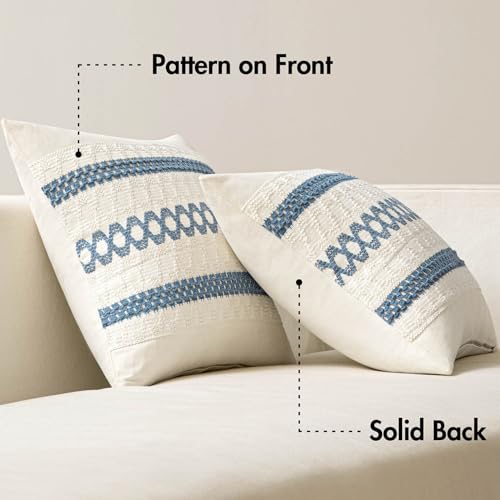 Set of 2 Coastal Blue Boho Decorative Pillow Covers 20x20 Inch (2 Count)