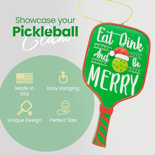 Eat Dink and Be Merry Pickleball Paddle Christmas Ornament