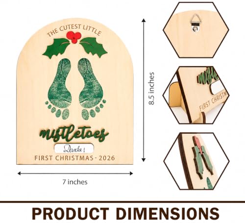 Personalized Baby’s First Christmas 2026 Wooden Mistletoes Footprint Art