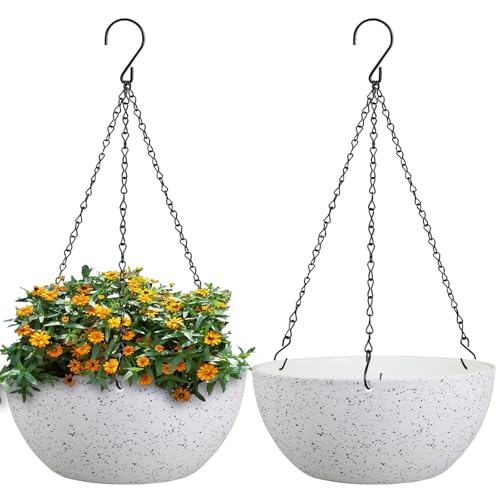 10 inch Hanging Planters for Outdoor Indoor Plants with Drainage Holes and Chain (2 Count)