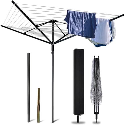 Rotary Outdoor Umbrella Drying Rack Adjustable Height Clothesline w