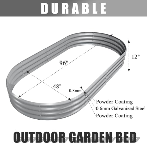 2 Pack 8x4x1FT Galvanized Raised Garden Bed Kit Oval Metal Ground Planter Box Outdoor Bottomless Planter Raised Beds for Vegetables Flowers Herbs Fruits