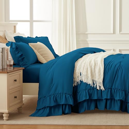 Teal Ruffle Comforter Set Queen Size