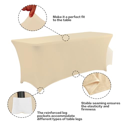 2 Pack 8FT Table Cloth for Rectangular Spandex Champagne Cover (2 Count)