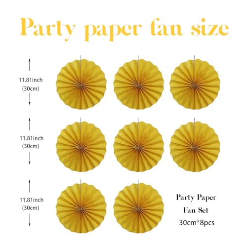 Yellow Birthday Decorations Hanging Paper Fans 12inch (30 Count)