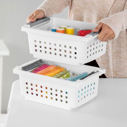 16608008 Small Stacking Basket with Vertical Stacking Functionality and Titanium Accents for Organization in Home or Office (16 Count)