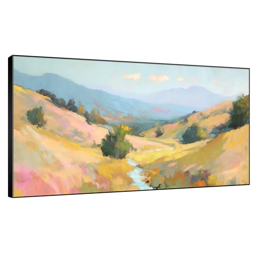 36"x60" Extra Large Framed Wall Art Golden Valley Light Landscape Illustration for Home Living Room Bedroom Decor