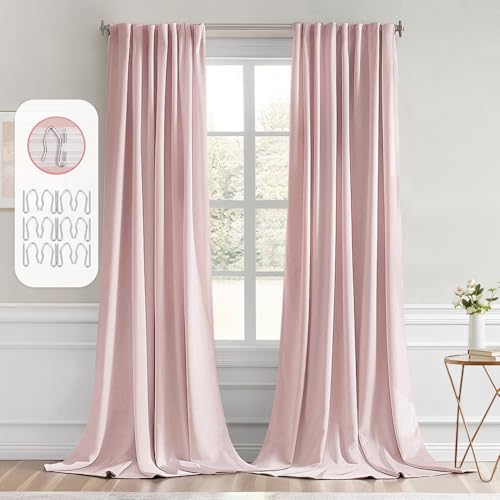 Light Pink Back Tab Blackout Curtains 52x102 Inch Long 2 Panels Set (2 Count)