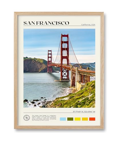 Natural OAK Wood Golden Gate Bridge Framed Wall Art