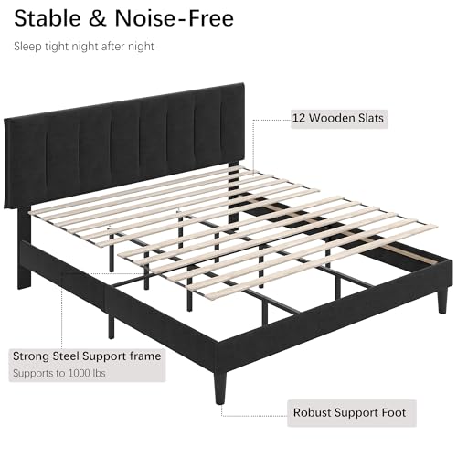 King Size Bed Frame with Upholstered Headboard