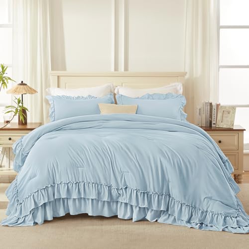 Light Blue Twin Size Ruffle Comforter Set