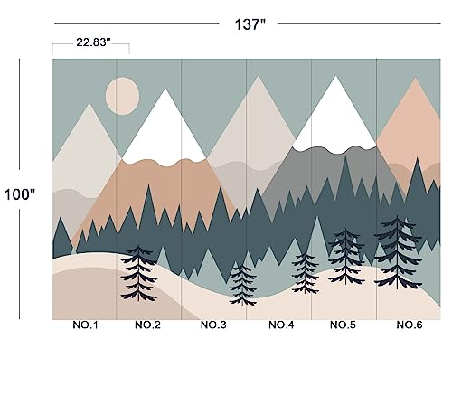 Children's Cartoon Mountain Peak Forest Sun Nursery wall Mural Wallpaper 137" x 100" (95.12 Sq Ft)