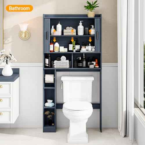 Over The Toilet Storage Cabinet with 2 Tambour Sliding Doors