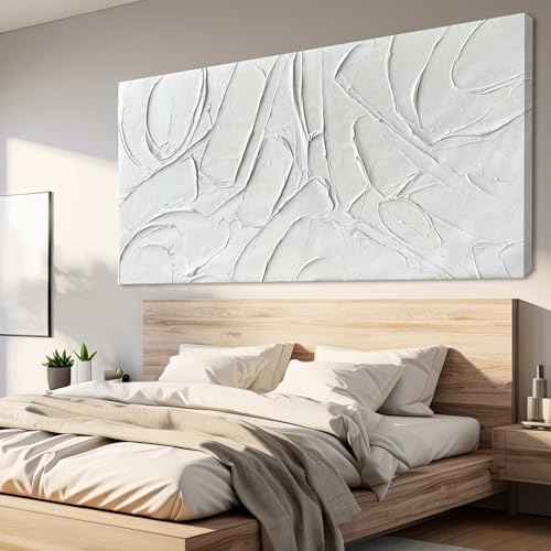 Oil Painting Art Wall Decor Pictures for Living Room Big Wall Artwork White Painting 29"x 58" Modern Abstract Wall Decor Bedroom Office Ready to Hang