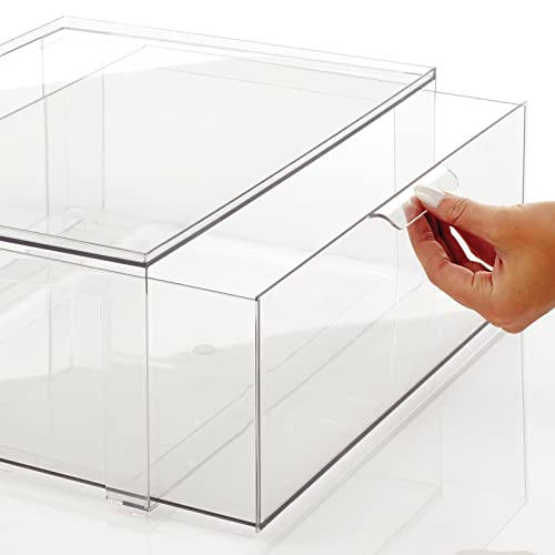Plastic Stackable Bathroom Storage Organizer Bin Containers with Front Pull Drawer for Bathroom Countertop
