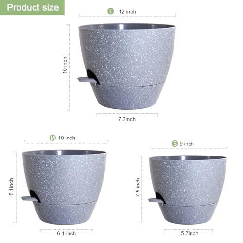 12/10/9 inch Self Watering Pots for Indoor Outdoor Plants, Set of 3 (3 Count)