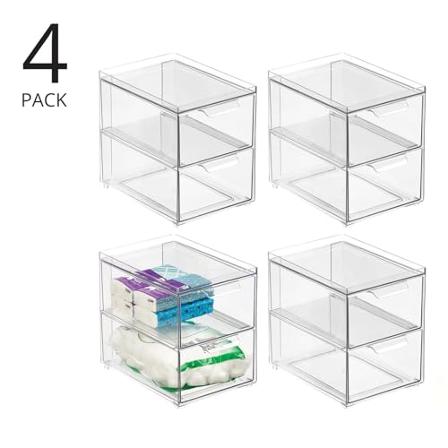 Stackable Storage Containers Box with 2 Pull (4 Count)