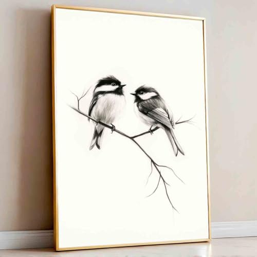 Bird Sketch Wall Art Minimalist Animal Print Vintage Bird Prints Pencil Drawing Wall Art Minimalist Birds Canvas Animal Sketch Prints Black And White Birds Picture Neutral Room Decor 16x24inch No Frame