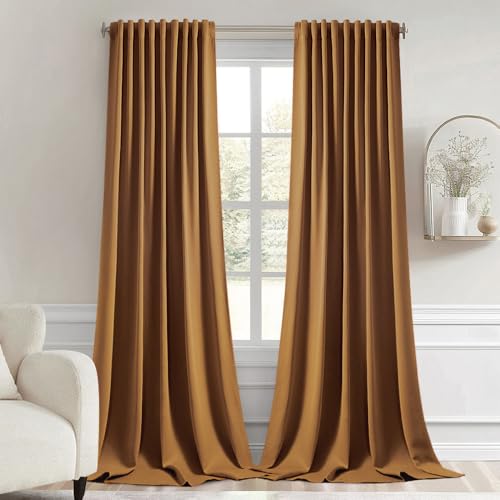 Golden Brown Back Tab Blackout Curtains 52x96 Inch Long 2 Panels Set (2 Count)