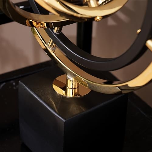 Modern Abstract Art Decoration Metal Globe Ornament Sculpture Decor with Rectangle Stand Black & Gold