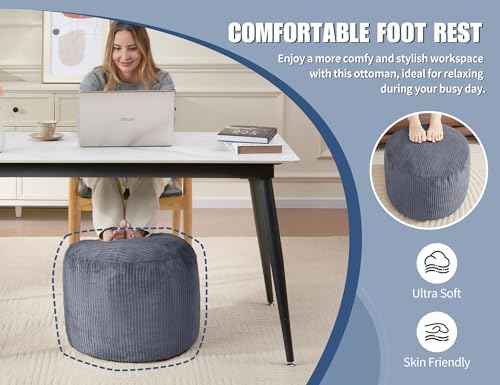 Pouf Ottoman Foot Stools with Foam Small Ottoman for Living Room Corduroy Ottomans Pouf 26x18 Floor Poufs Foot Rest for Chair Brown Hassocks and Ottomans