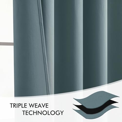 Greyish Blue Back Tab Blackout Curtains 52x72 Inches Long 2 Panels (2 Count)