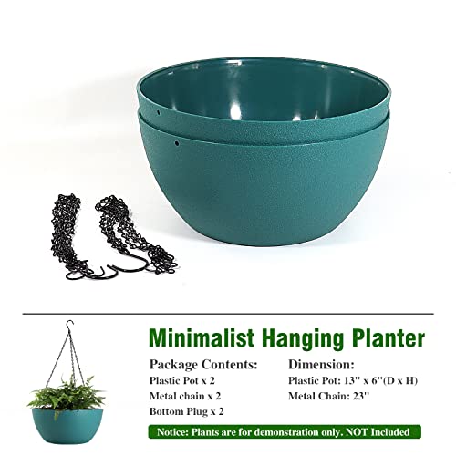 13 inch 2 Pack Large Hanging Planters for Indoor Outdoor Plants with Drainage Holes and Chain (2 Count)