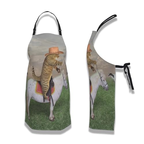 Kitchen Aprons for Women the Cat Cowboy on a Horse Mans Cooking Apron for Cooking Restaurant BBQ Painting Crafting Gardening 27”