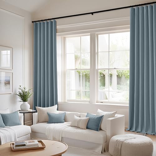 100% Blackout Back Tab Pleat Linen Curtains 50" Wx96 L (2 Count)