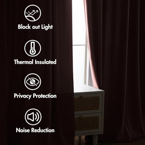 Light Pink Velvet Pinch Pleat Blackout Curtains W52 X L90 Inches (2 Count)