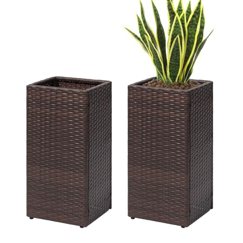 2 Pack Tall Planters for Outdoor Rattan Square Box 12x12x24inch (2 Count)