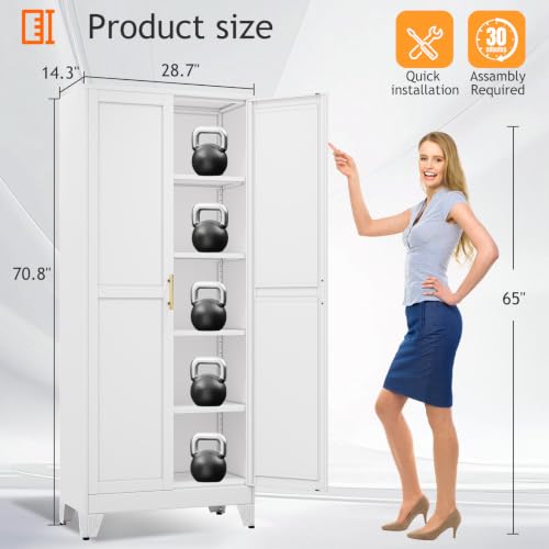 71" Tall Metal Pantry Storage Cabinet with Doors and 4 Adjustable Shelves