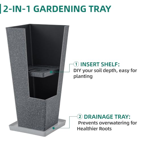Autodaya 28" Plant Pots Tall Planters for Plants Outdoor Set of 2 with Tray (2 Count)