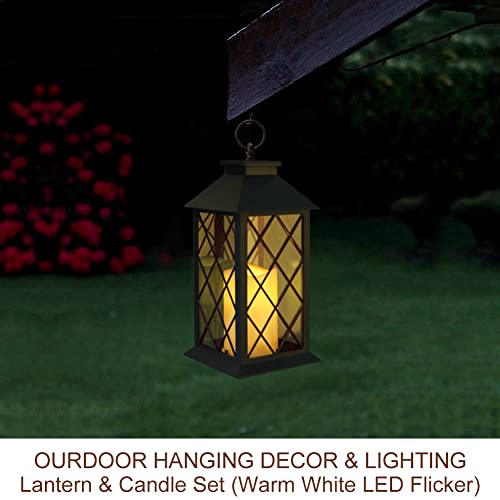 13.5" Black Vintage Candle Lantern with LED Pillar Candle and Timer