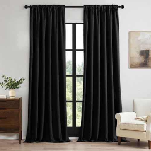 100% Blackout Back Tab Pleat Linen Curtains 50" Wx90 L (2 Count)