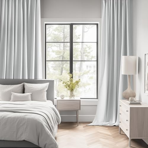 Greyish White Back Tab Blackout Curtains 52x108 Inch Long 2 Panels (2 Count)