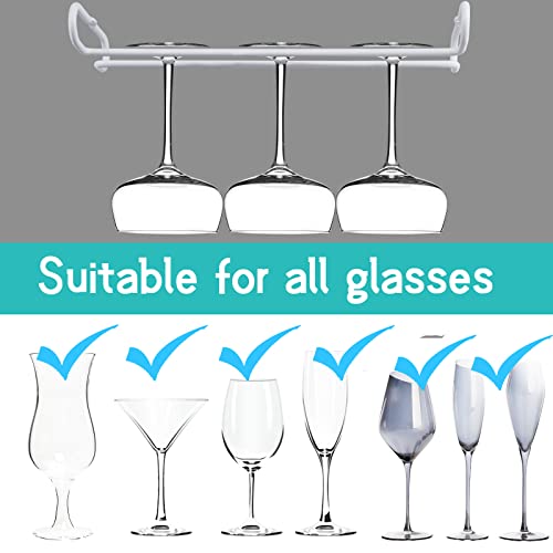 White 4 Wine Glass Rack Under Cabinet Shelf 10 Inch Stemware Storage Hanging Hanger Organizer Glasses Holder with Drying Under Counter Metal for Kitchen and Bar (4 Count)