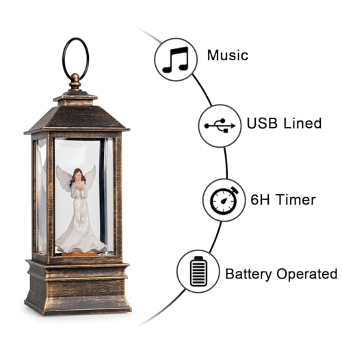 Christmas Snow Globe Lantern Water Glittering Angel with Dove