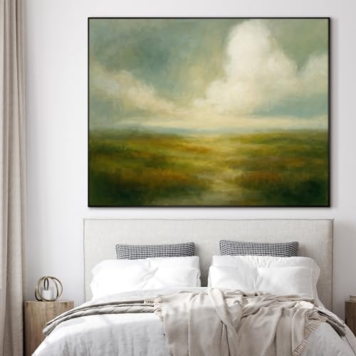 60"x72" Extra Large Framed Wall Art Soft Pastel Hills Dreamy Landscape Illustration for Home Living Room Bedroom Decor