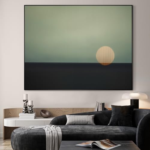 60"x72" Extra Large Framed Wall Art Minimalist Seascape Sunset with Golden Sun on Horizon for Home Living Room Bedroom Decor