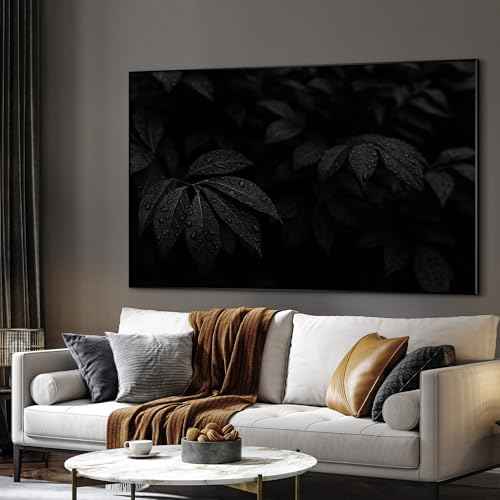 46"x72" Extra Large Framed Wall Art Black and White Botanical Leaves with Raindrops for Home Living Room Bedroom Decor
