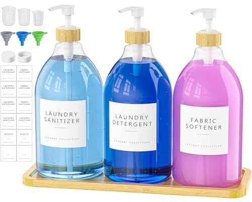 3 Pack White Liquid Laundry Detergent Dispenser with Bamboo Tray