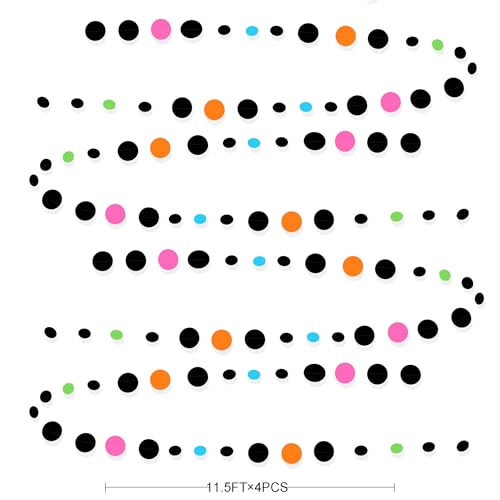 Black and Colorful Circle Dots Hanging Paper Streamer Black Multi