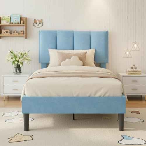 Twin Size Bed Frame with Upholstered Headboard