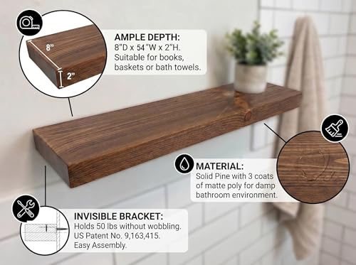 54 Inch Wooden Floating Shelves for Wall