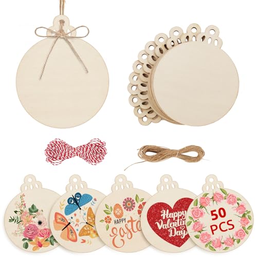 50pcs Wooden Ornaments for Crafts 3.5" Unfinished DIY Wooden
